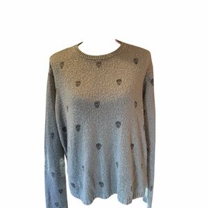 Wooden Ships Gray Skull Textured Knit Sweater